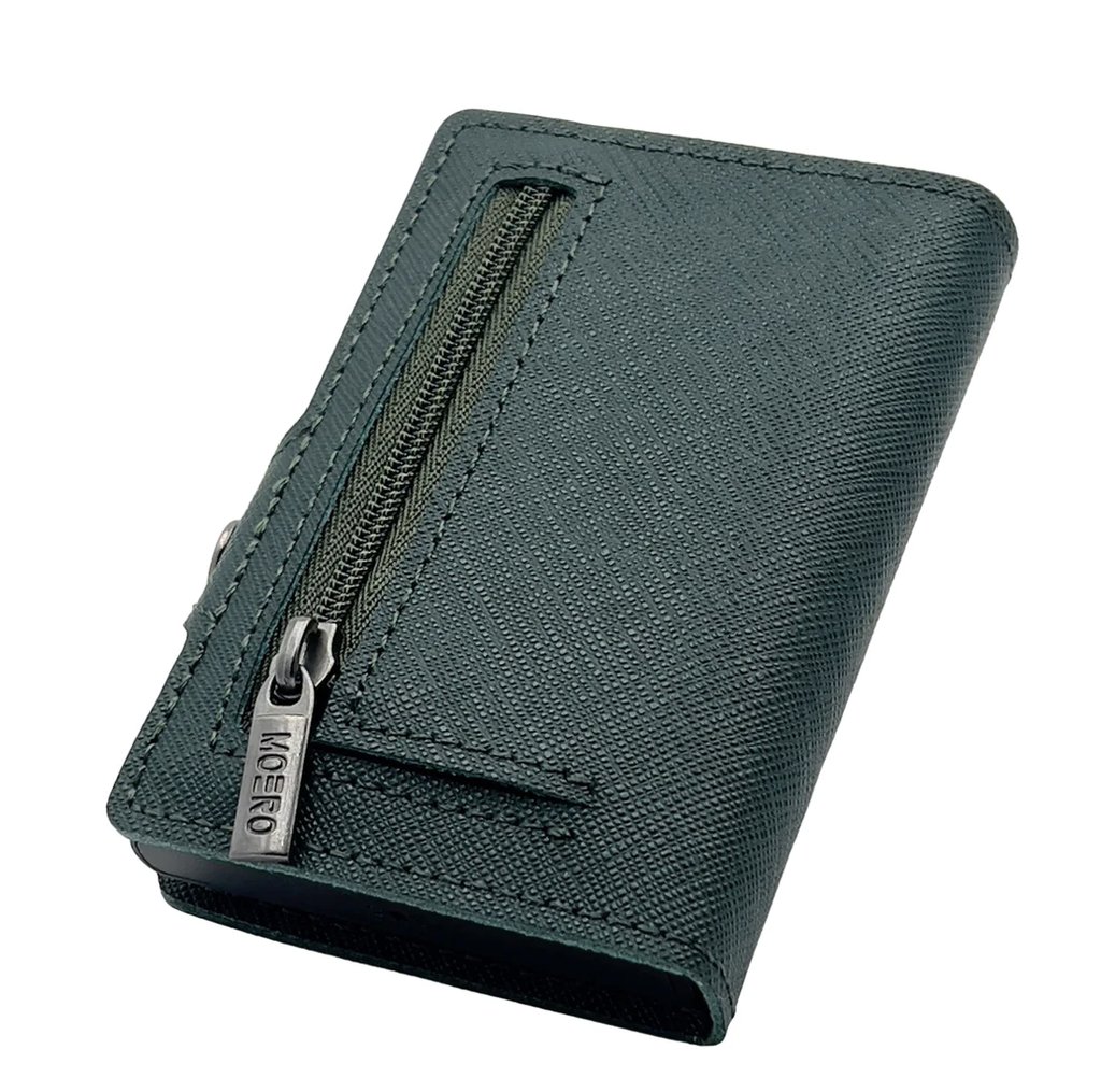portafoglio moero saffiano green forest zip vera pelle protezione rfid 2
