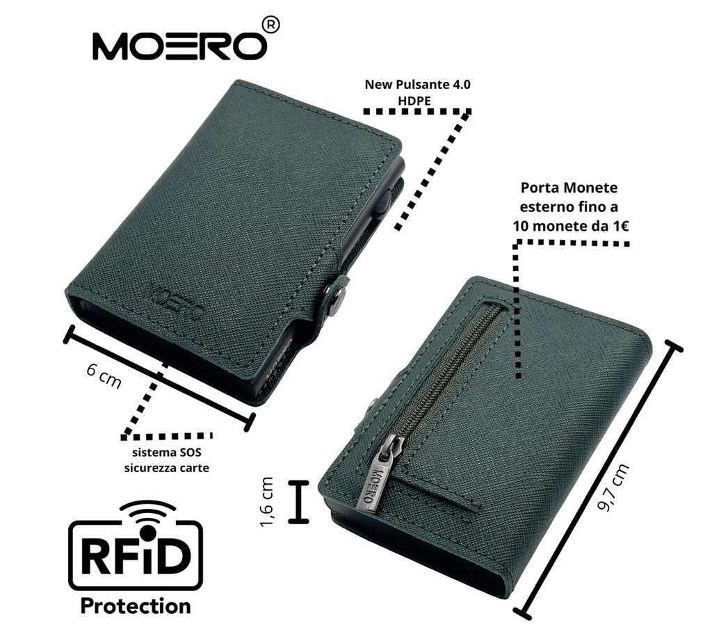portafoglio moero saffiano green forest zip vera pelle protezione rfid 3